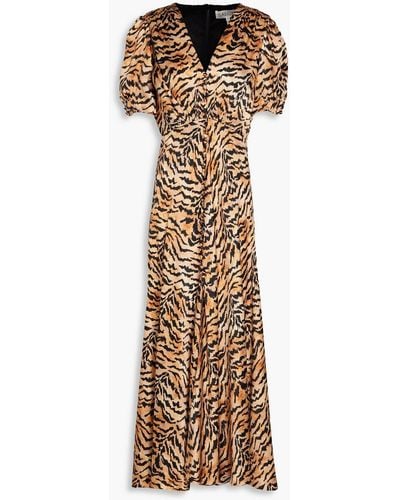 Saloni Lea Embellished Tiger-print Silk Midi Dress - Natural