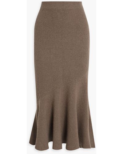 Altuzarra Fluted Ribbed Merino Wool And Cashmere-blend Midi Skirt - Brown