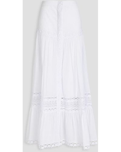 Charo Ruiz Guipure Lace-paneled Cotton-blend Voile Maxi Skirt - White