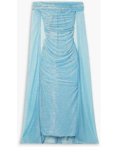 Talbot Runhof Cape-effect Sequin-embellished Metallic Voile Gown - Blue