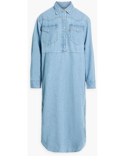 Ganni Cotton And Hemp-blend Denim Shirt Dress - Blue