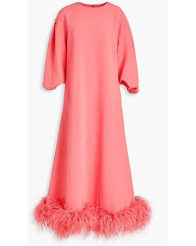 Huishan Zhang Feather-trimmed Crepe Midi Dress - Pink