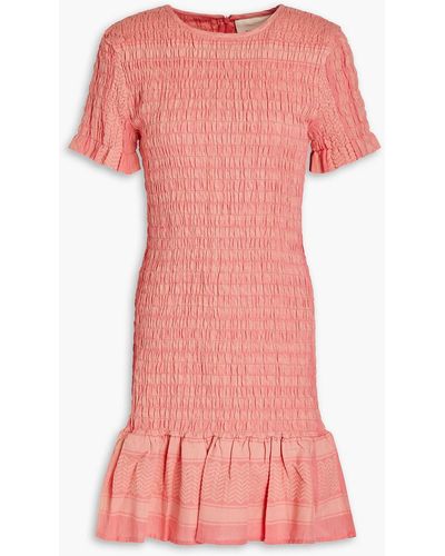Summery Copenhagen Celine Shirred Cotton-jacquard Mini Dress - Pink