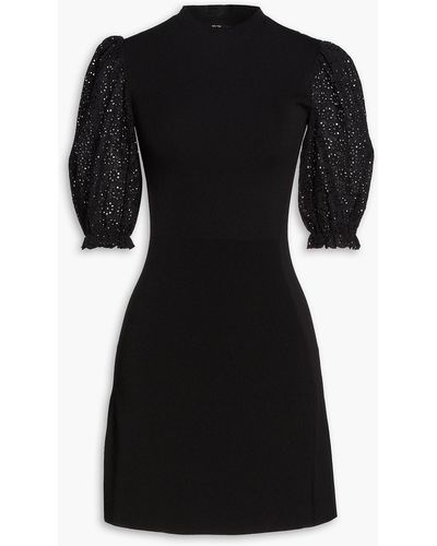 Maje Roxetty Broderie Anglaise-paneled Ribbed-knit Mini Dress - Black