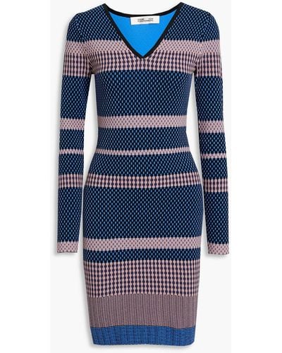 Diane von Furstenberg Harry Striped Jacquard-knit Mini Dress - Blue