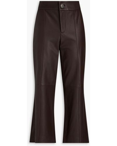 Vince Cropped Leather Kick-flare Trousers - Brown