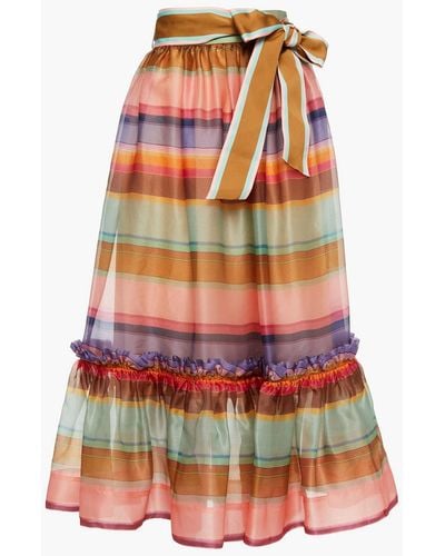 Zimmermann Gathered Striped Silk-organza Midi Skirt - Multicolor