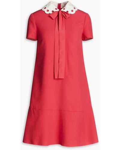 RED Valentino Pussy-bow Broderie Anglaise-trimmed Crepe Mini Dress - Red