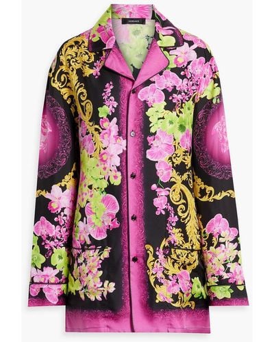 Versace Oversized Printed Silk-twill Shirt - Pink