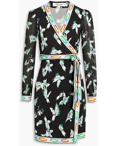 Diane von Furstenberg Gala Printed Jersey Mini Wrap Dress - Green