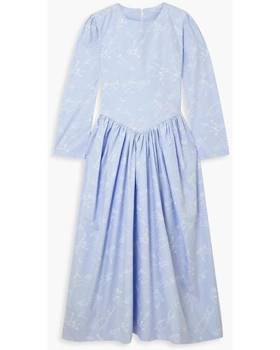 SINDISO KHUMALO The Vanguard Miss Lucie Gathered Printed Cotton Midi Dress - Blue