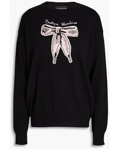 Boutique Moschino Jacquard-knit Cotton And Cashmere-blend Sweater - Black