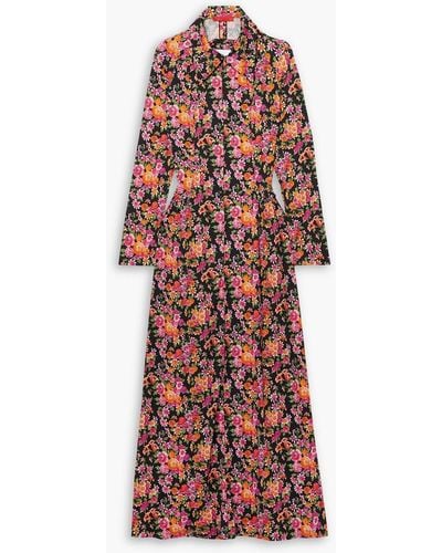 Commission Dean Open-back Floral-print Stretch-crepe Maxi Shirt Dress - Red