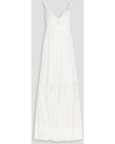 Saloni Naki Panelled Tulle, Gauze And Cotton Maxi Dress - White