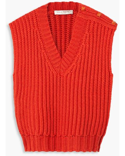 Valentino Garavani Oversized Ribbed Wool And Mohair-blend Vest - Red