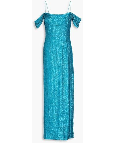Rebecca Vallance Missing Hours Cold-shoulder Sequined Mesh Gown - Blue