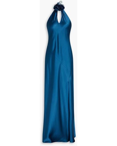 Nicholas Ana Satin Halterneck Maxi Dress - Blue