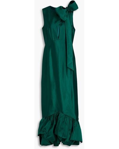 Huishan Zhang Gathered Wool And Silk-blend Gown - Green