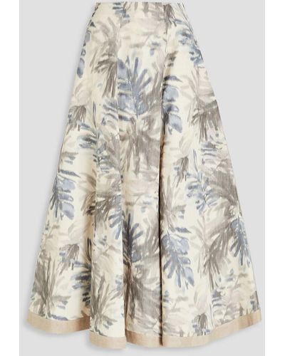 Gentry Portofino Printed Linen-blend Midi Skirt - Natural