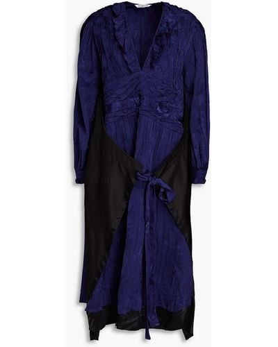 Balenciaga Twill-paneled Plissé Satin-jacquard Midi Dress - Blue