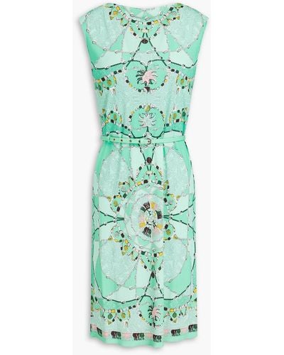 Emilio Pucci Belted Printed Jersey Dress - Green