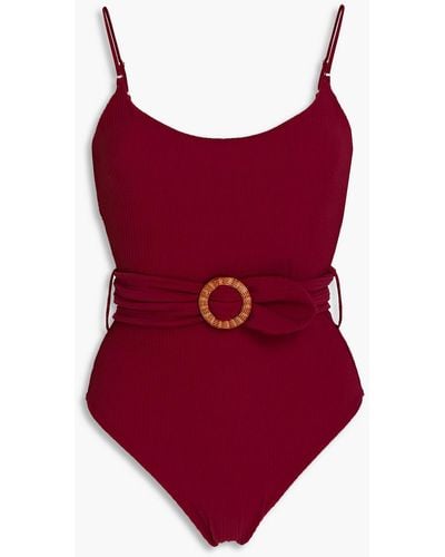 Zimmermann Belted Ribbed Swimsuit - Red