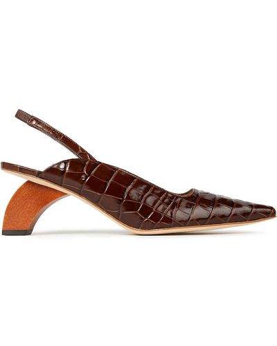 Rejina Pyo Dylan Croc-effect Leather Slingback Court Shoes - Brown