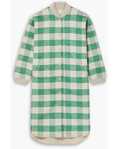 The Great Long Plaid Checked Flannel Bomber Jacket - Green