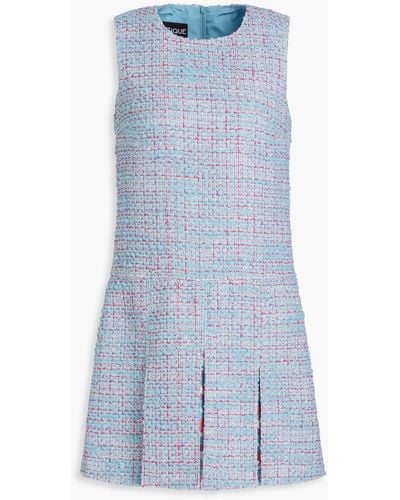 Boutique Moschino Satin-trimmed Pleated Bouclé-tweed Mini Dress - Blue