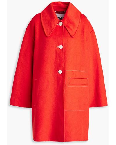 Ganni Wool-blend Felt Coat - Red