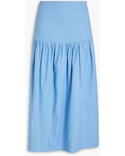 JOSEPH Samira Gathered Linen-blend Twill Midi Skirt - Blue