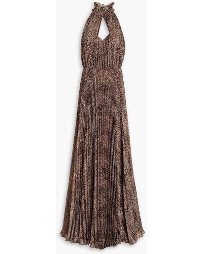 Mikael Aghal Pleated Leopard-print Jacquard Gown - Brown