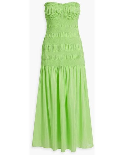 Nicholas Kalli Strapless Shirred Cotton And Silk-blend Maxi Dress - Green