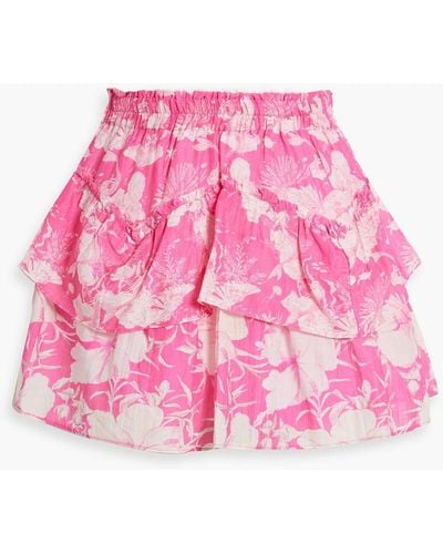 LoveShackFancy Abrielle Tiered Printed Cotton And Silk-blend Voile Mini Skirt - Pink