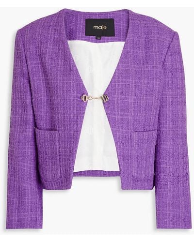 Maje Cropped Cotton-tweed Jacket - Purple