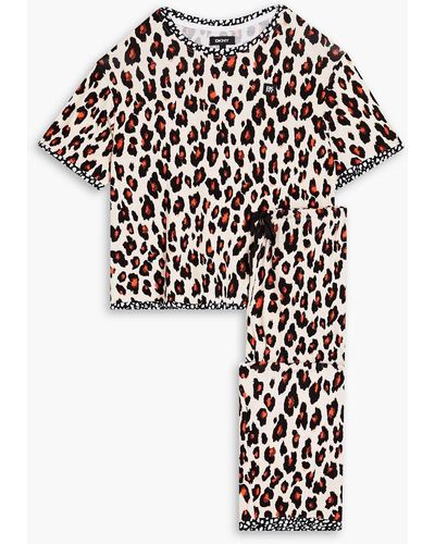 DKNY Cropped Leopard-print Stretch-jersey Pyjama Set - White