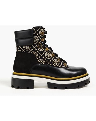 Tory Burch Leather, Jacquard And Suede Ankle Boots - Black