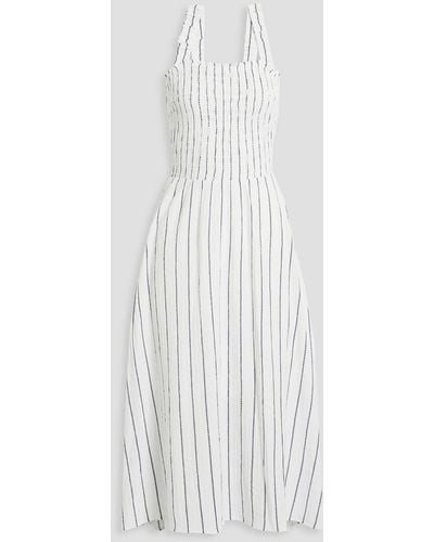 DKNY Shirred Striped Jacquard Midi Dress - White