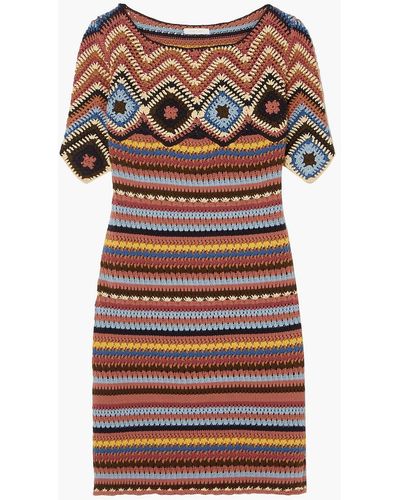 See By Chloé Crochet Short Sleeve Dress - Multicolour