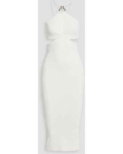 Hervé Léger Cutout Ring-embellished Ribbed-knit Midi Dress - White