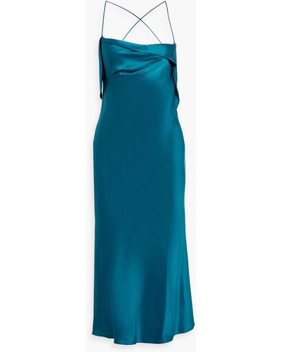 Michelle Mason Draped Silk-satin Midi Slip Dress - Blue