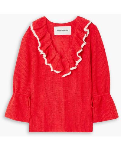 ANDERSSON BELL Fabiana Ruffled Alpaca-blend Sweater - Red