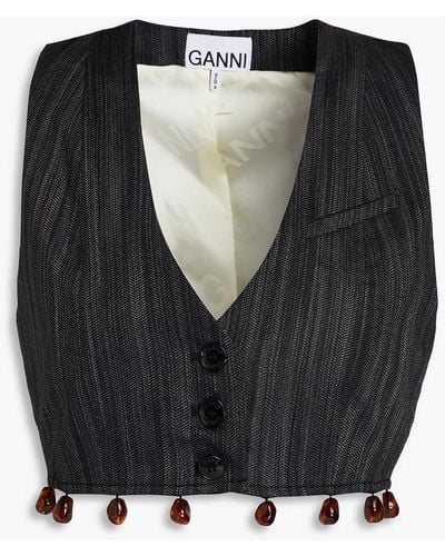 Ganni Embellished Cropped Twill Vest - Black