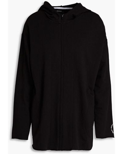 DKNY Appliquéd Cotton-blend Jersey Hooded Sweatshirt - Black