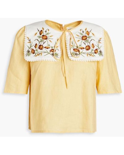 Meadows Embroidered Linen Blouse - Metallic