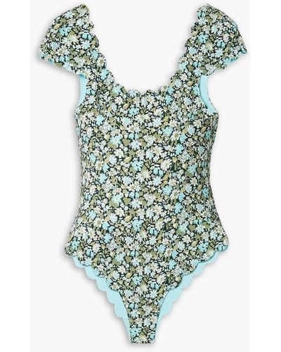 Marysia Swim Mexico Reversible Floral-print Textured Stretch-crepe Swimsuit - Green