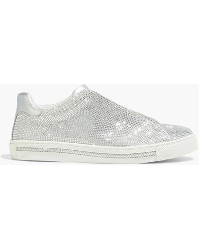 Rene Caovilla Xtra Crystal-embellished Leather Sneakers - Metallic