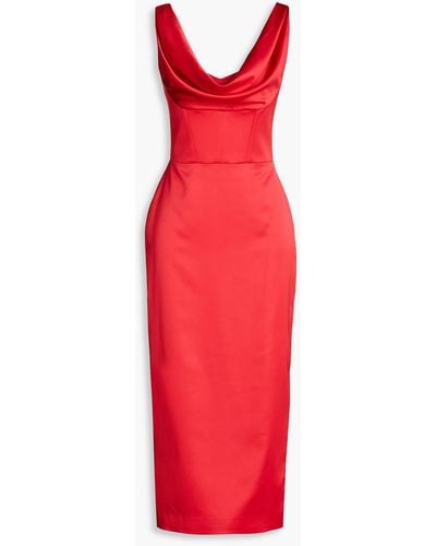 Rasario Draped Satin-crepe Midi Dress - Red