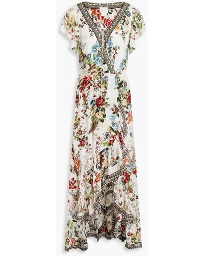 Camilla Embellished Floral-print Silk Crepe De Chine Maxi Wrap Dress - White
