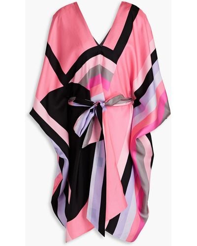 Louisa Parris Formentera Belted Printed Silk-twill Dress - Pink